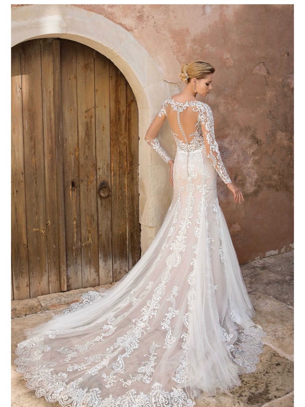 Justin Alexander Long-Sleeve Lace Bridal Gown